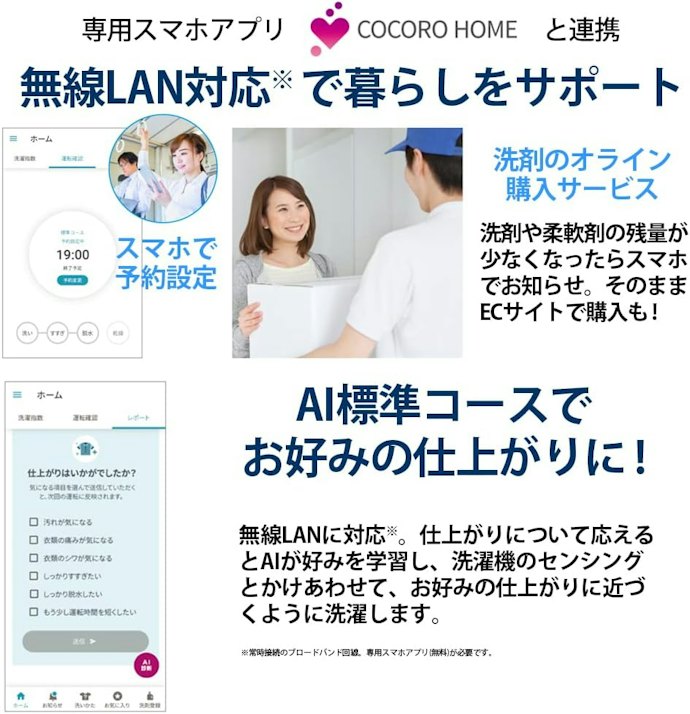 COCORO WASH:AIで洗濯を効率化。アプリで外出先からも操作可能