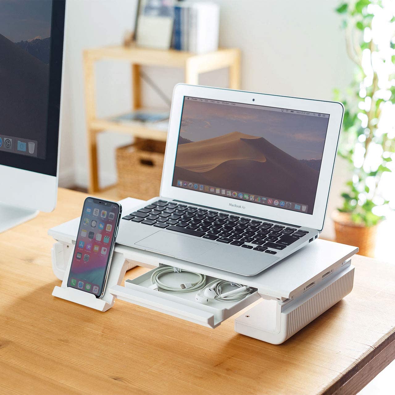 多機能調節可能モニター台 竹製引き出し付き デスク上置棚 多機能調節可能モニター台 竹製引き出し付き デスク上置棚 モニター台