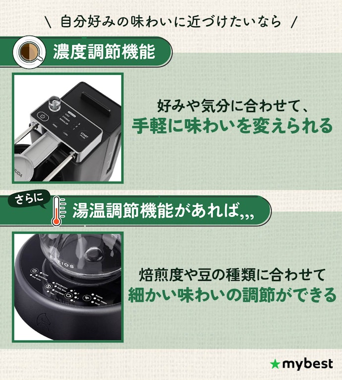 自分好みの味わいに近づけたいなら、味わい調節機能をチェック