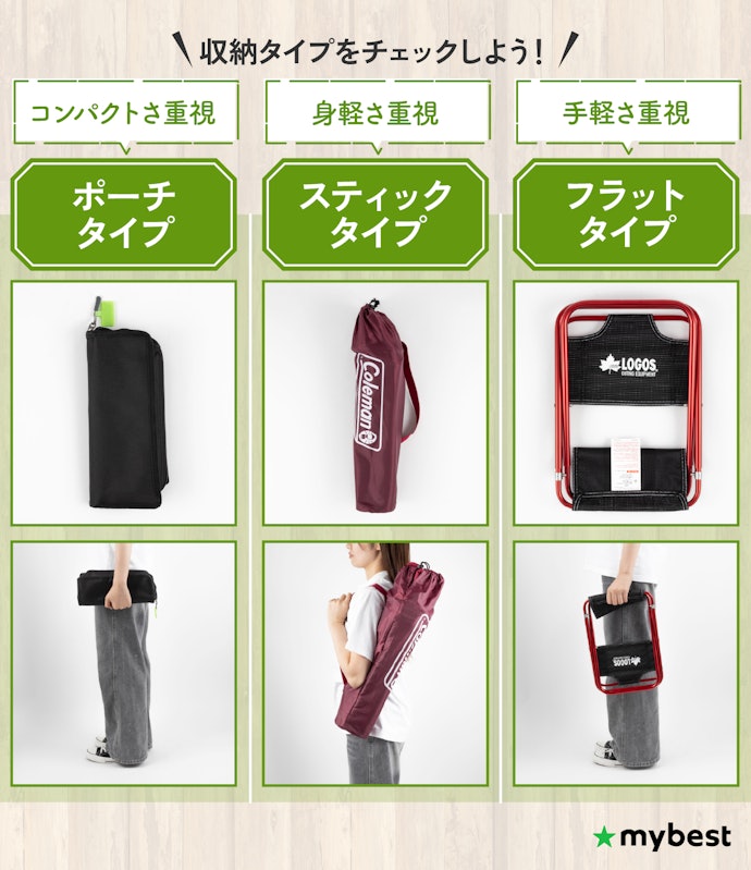 収納タイプは3つ。バッグに入るかが持ち運びの分かれ目