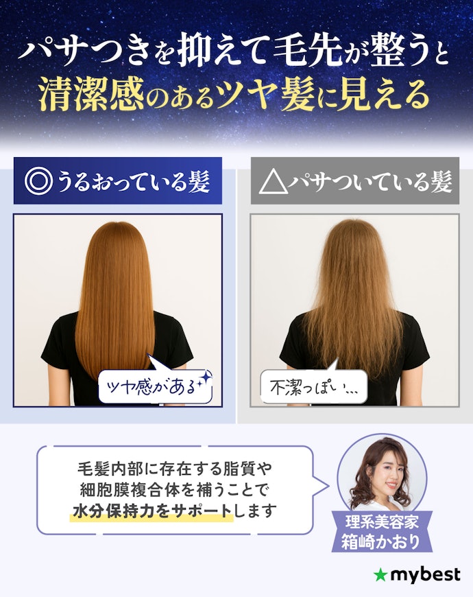髪のパサつきには、CMC類似補修成分配合のヘアオイルがおすすめ