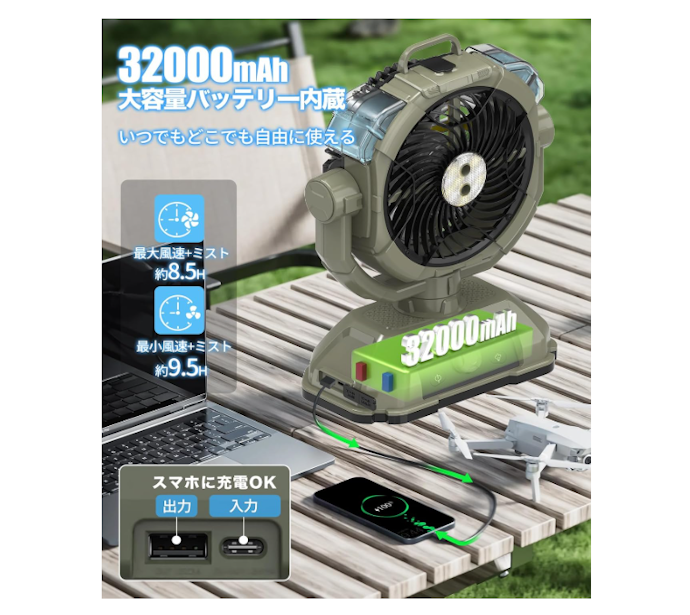 充電式の場合は稼働時間が重要。8時間程度連続稼働できるとベター