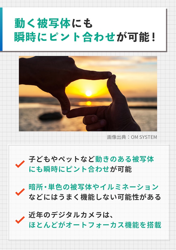 AF機能付きは、子どもやペットなど動く被写体に好適