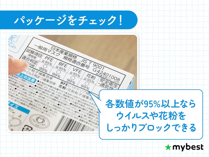 PFE・BFE・VFE・花粉捕集効率が95%以上のマスクを選ぼう