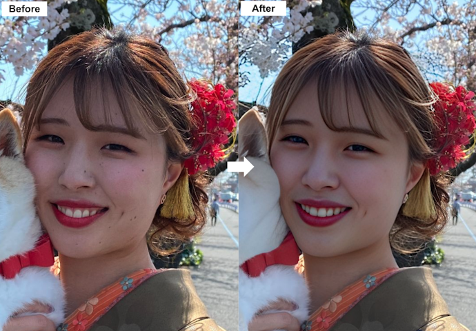 スマホで撮った顔写真。ほくろが全部消え肌質も滑らかに!自然な二重に大変身