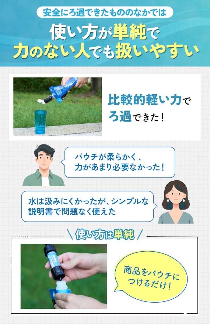 防災用なら使いやすさを重視!比較的使いやすいストロータイプのソーヤーがおすすめ
