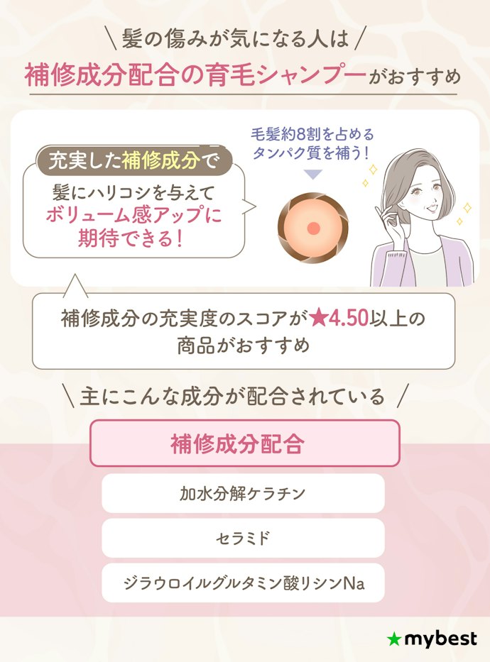 傷んだ髪をケアしたい人には、補修成分が充実したものがおすすめ