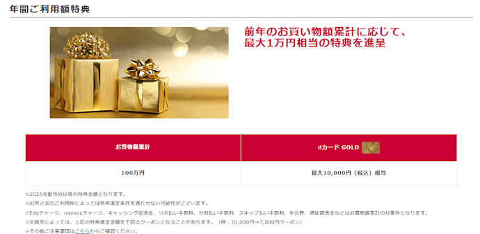 年間100万円以上利用すれば1万円相当の利用特典を受け取れる