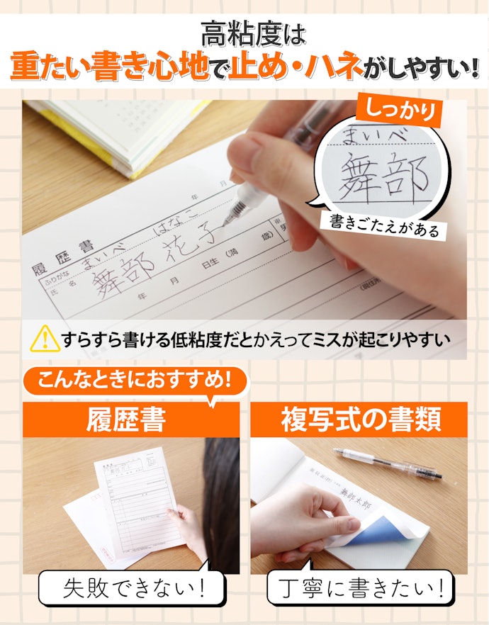 慎重に書きたいときはしっかり止め・ハネができる高粘度を