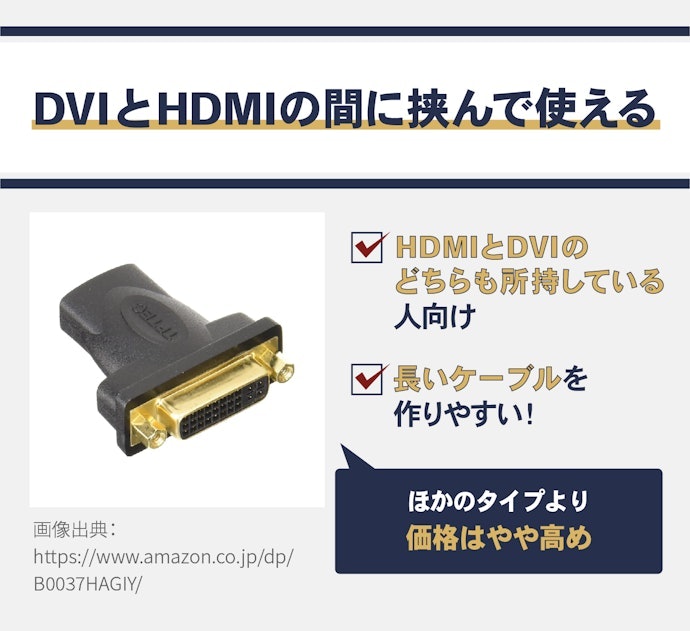 手持ちのDVI・HDMIケーブルの両方活用したい場合:HDMIメス-DVIメスのアダプタを