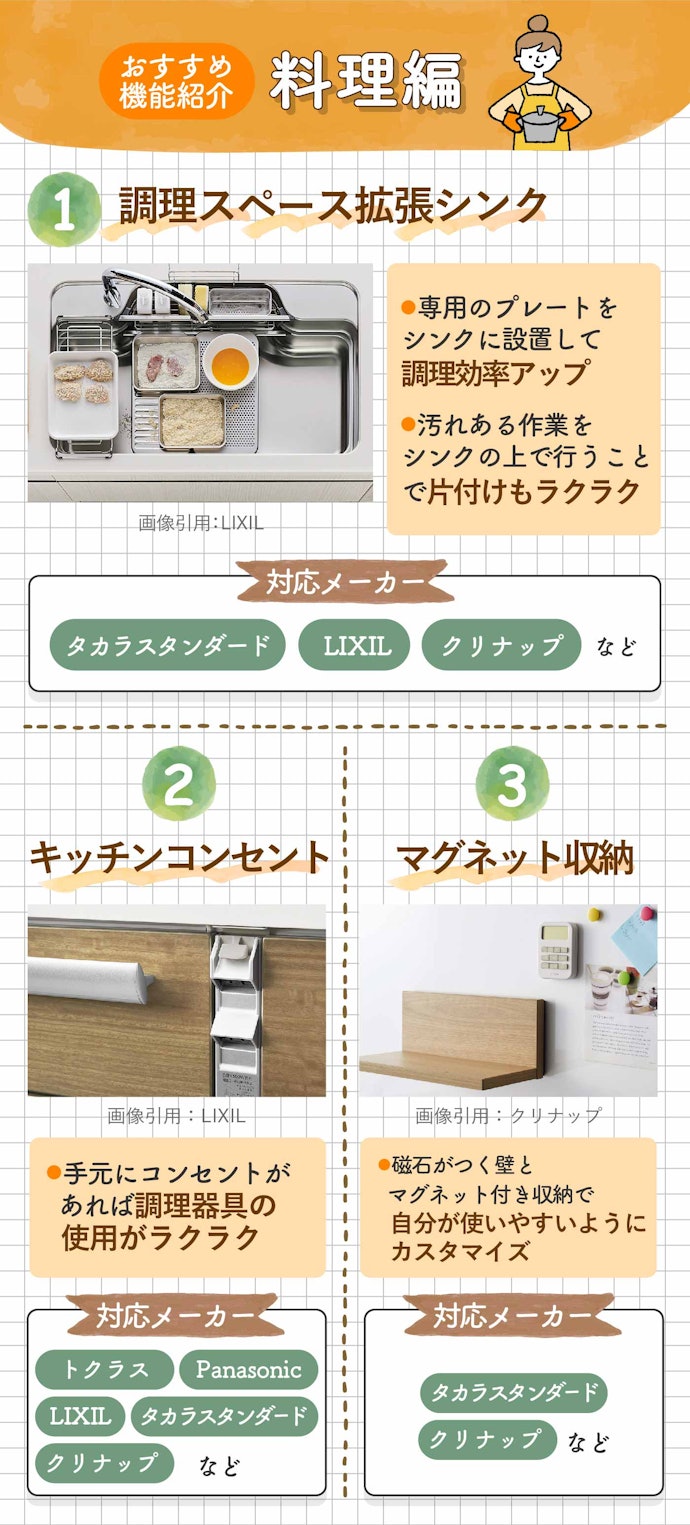 料理がしやすいキッチンにしたい人におすすめの機能