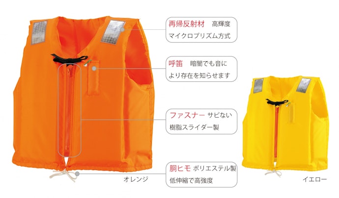 ホイッスル・反射材付きだと、落水時に気づいてもらいやすい