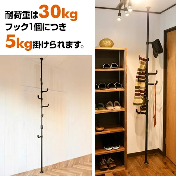 重めのバッグやコートを掛けるなら、フック1本あたり5kg以上の耐荷重が目安