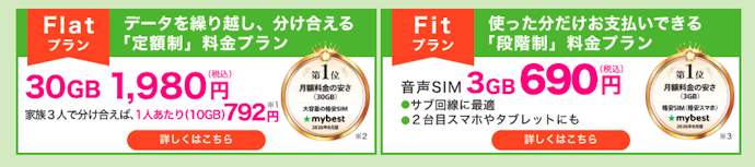 3GB月690円の小容量プランは、比較したなかでも格安