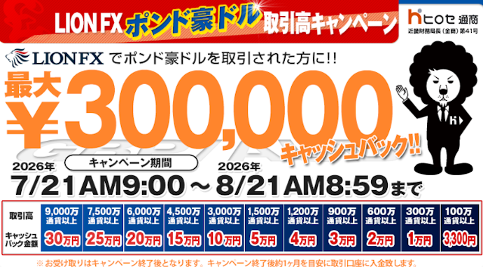 英ポンド/豪ドル取引を行うと最大30万円キャッシュバック