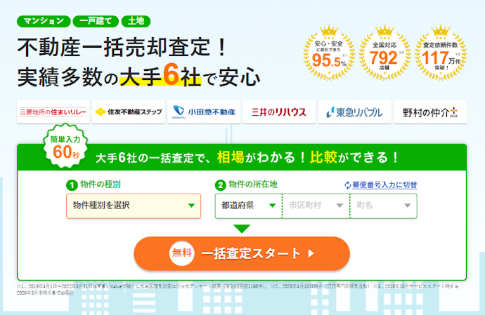 大手6社の査定しか受けられず、地方はやや手薄な可能性アリ