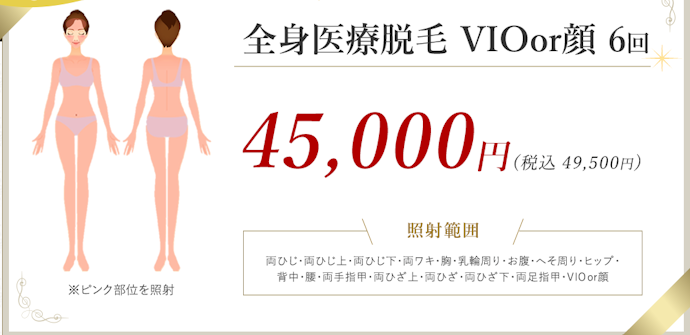 ②全身医療脱毛 VIOor顔 6回
