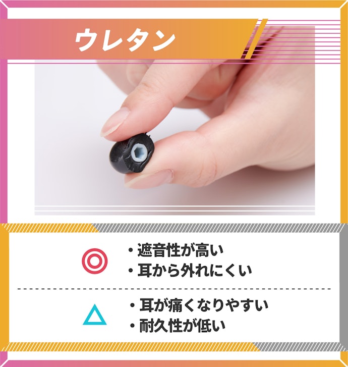ウレタン製:遮音性を高め、音楽に集中したい場合にうってつけ