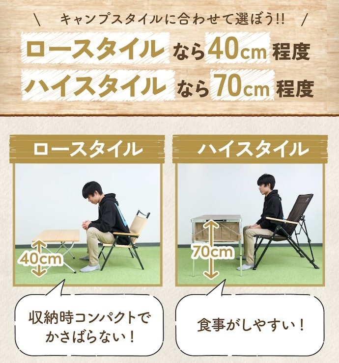 高さの目安はキャンプスタイルで決めよう