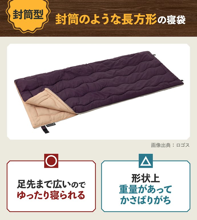 封筒型:車中泊やオートキャンプ向き。のびのび寝られる