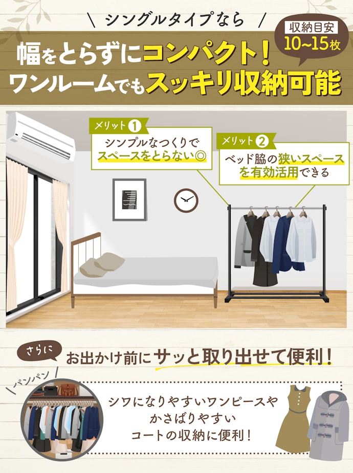 狭いスペースにアイテムをまとめたいならシングルタイプ