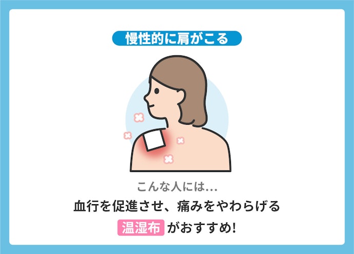 慢性的な肩こりには、血流促進を助ける温湿布を