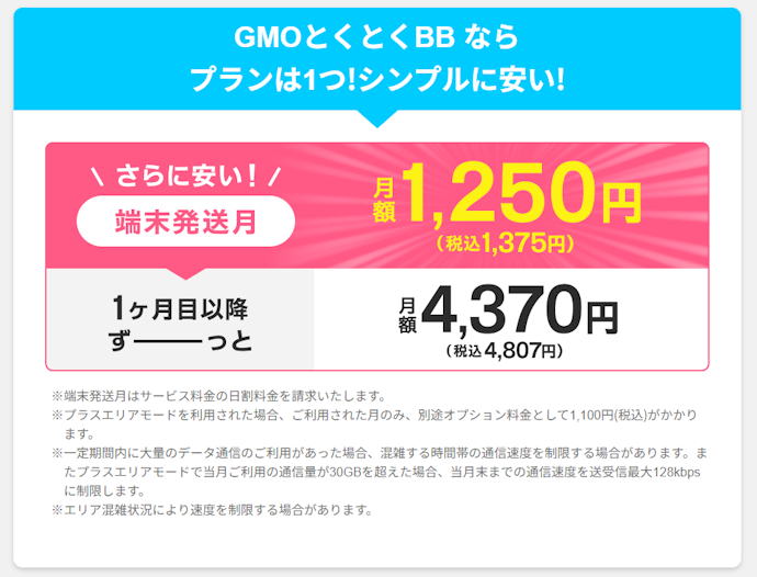 全員に49,000円相当のキャッシュバックあり。WiMAX回線では安めの水準