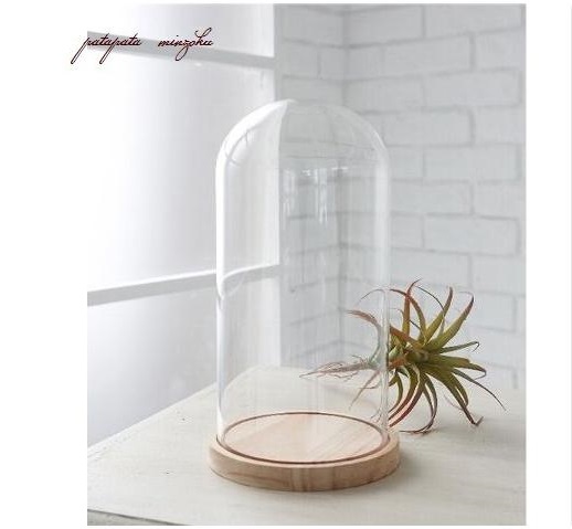 アンティーク 大きな ガラスドーム 木製 足付き台座 特大サイズ