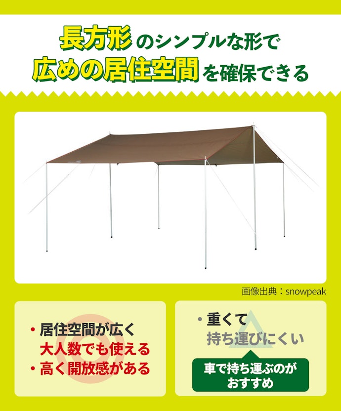 レクタタープ:日陰面積が広く、大人数で使いたいときにもってこい