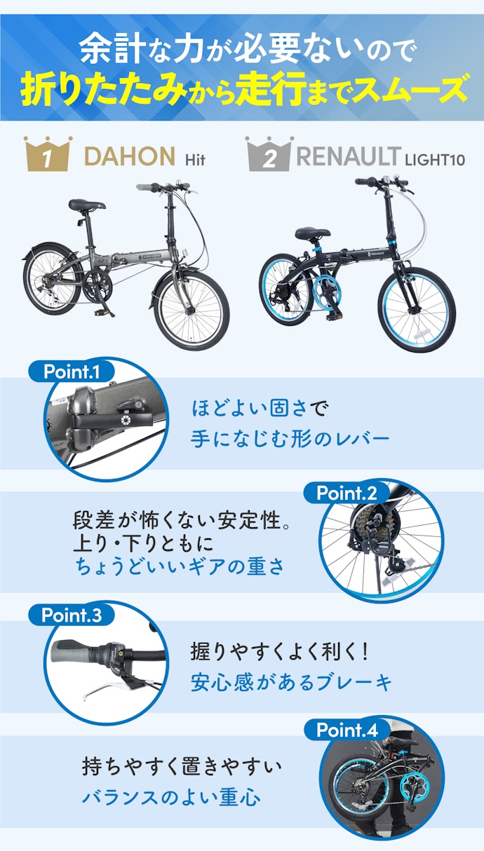 扱いやすい折りたたみ自転車なら、DAHON・RENAULTの2ブランドが優秀!