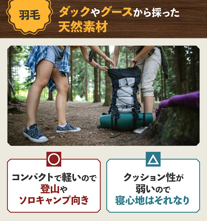 羽毛:収納性を求める人に。コンパクトで軽量