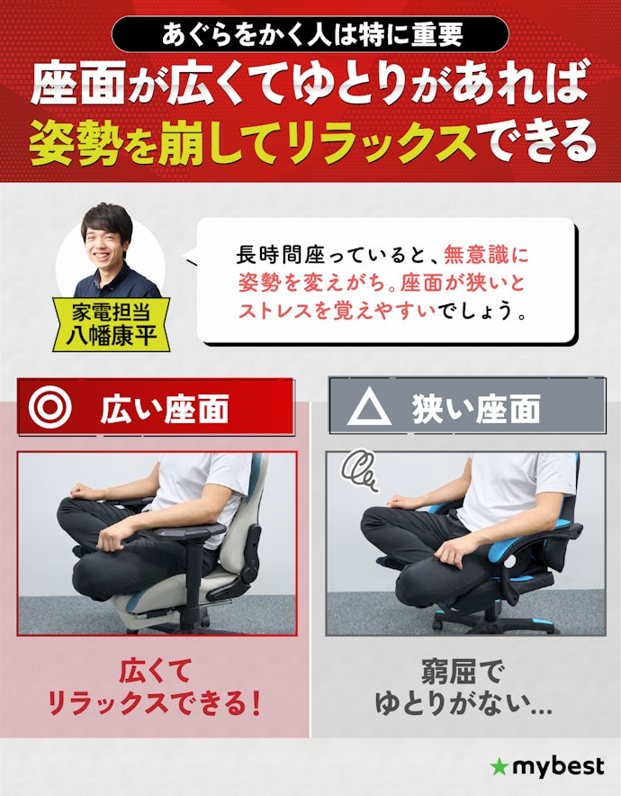 座面の広さは51×51cm以上あるものを選ぼう
