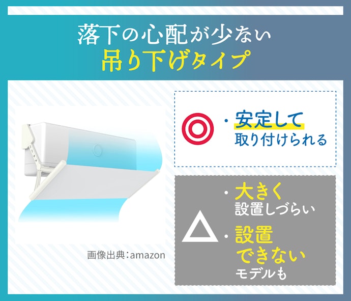 壁やエアコンを傷つけたくない人は吊り下げタイプがベター