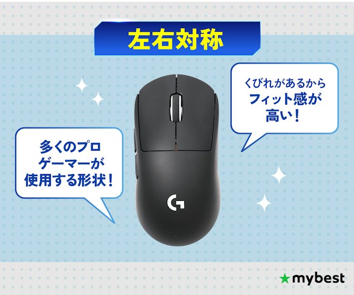 左右対称はクセがなく持ちやすい。はじめてのゲーミングマウスにもおすすめ