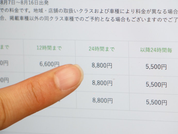 レンタル料は24時間あたりの料金を比較しよう。相場は8,000円ほど