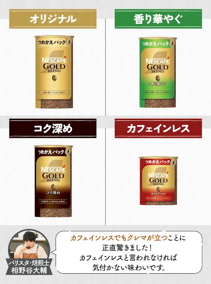 4種のゴールドブレンドを試してみると...カフェインレスのおいしさに感動!