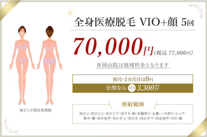 ①全身医療脱毛 VIO+顔5回