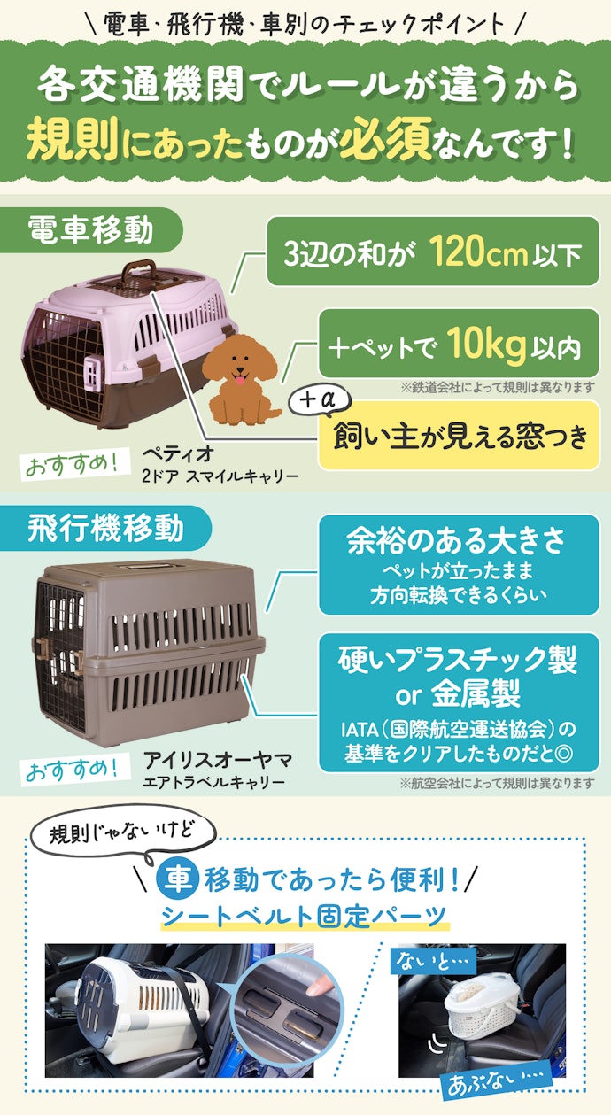徒歩以外の方法で運ぶ可能性がある場合、交通手段に適したものを選ぼう