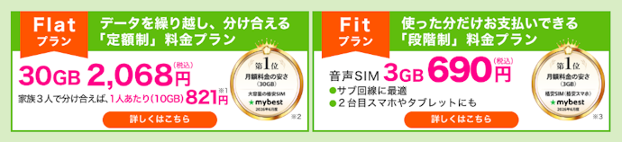 3GB月690円の小容量プランは、比較したなかでも格安