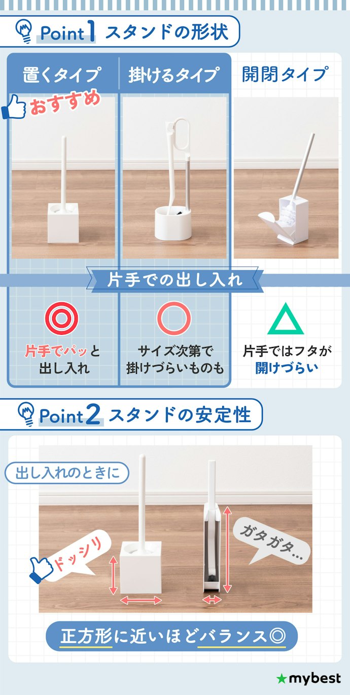 出し入れしやすいのは「置くor掛けるタイプ」で安定感のあるもの