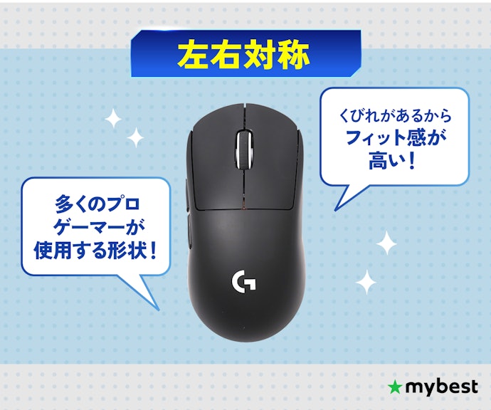 左右対称はクセがなく持ちやすい。はじめてのゲーミングマウスにもおすすめ