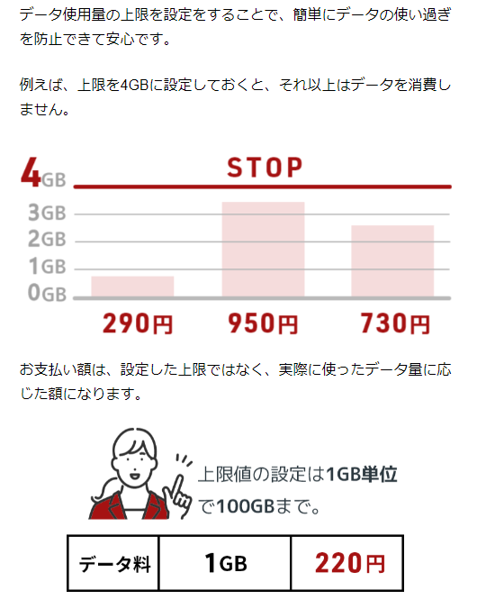 たくさん使っても勝手に料金が加算されない