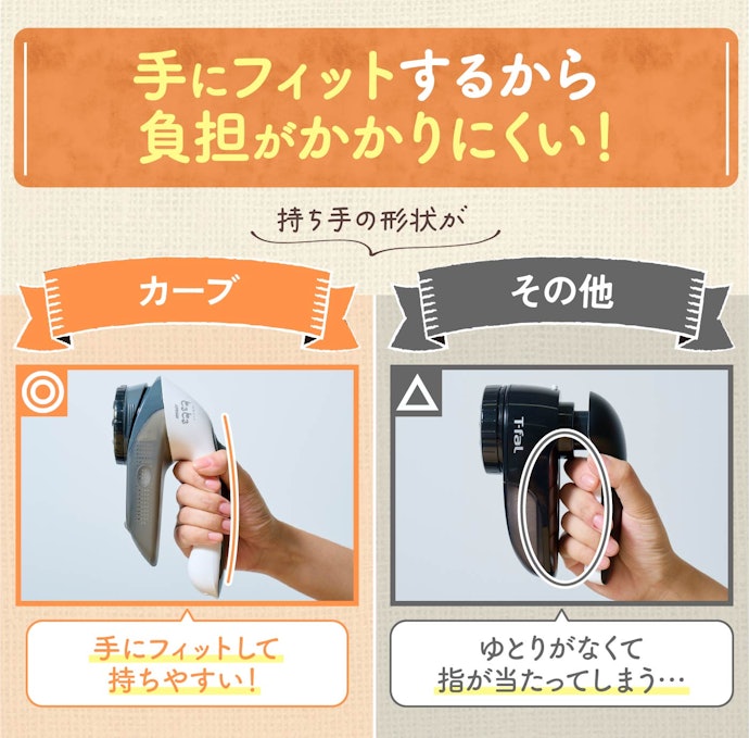 持ち手がカーブのものだと、持ちやすくて便利