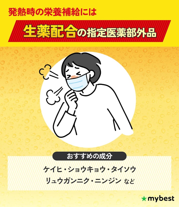 発熱時の栄養補給には、生薬が配合されている指定医薬部外品を選ぼう