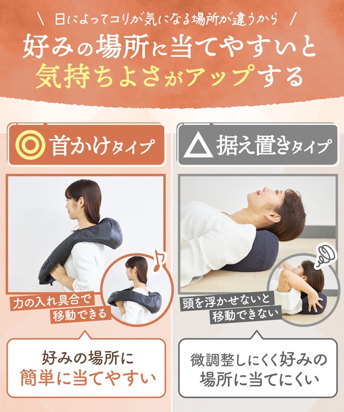 首かけタイプのネックマッサージャーなら、自分の好みの場所に当てやすい