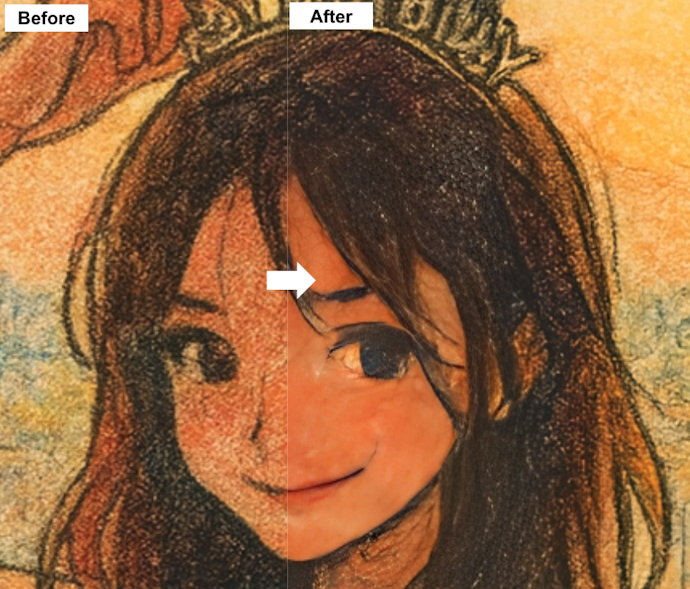 ガビガビのイラストも滑らかに!特に肌の変化が一目瞭然