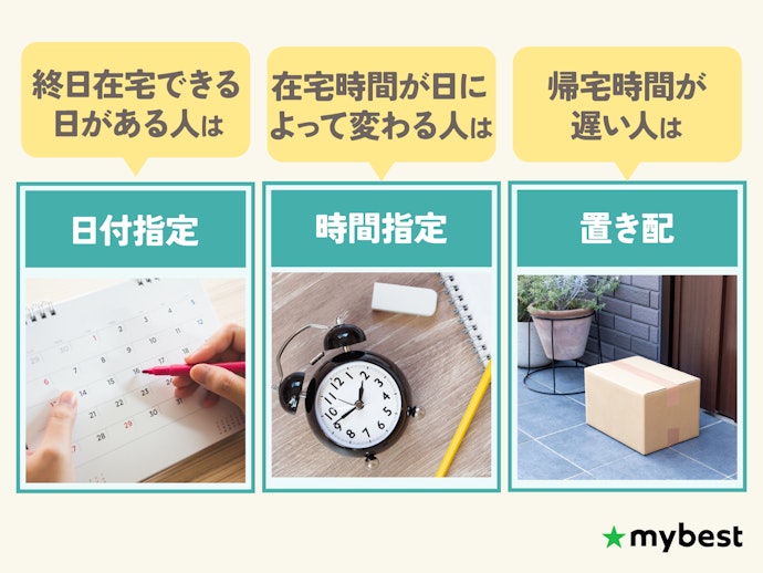 家を空けることが多い人は、日付指定・時間指定・置き配が可能かを確認