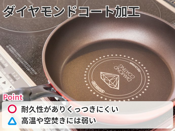 耐久性に優れ、食材もくっつきづらいダイヤモンドコート加工