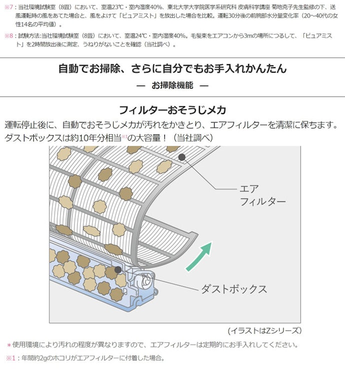面倒な手入れは「フィルターおそうじメカ」搭載だと便利