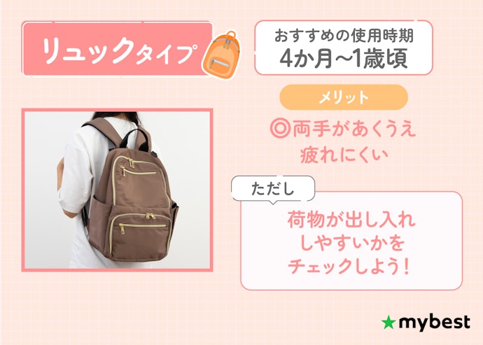 荷物が増える4か月〜1歳頃は大容量かつ整理しやすいリュックがおすすめ